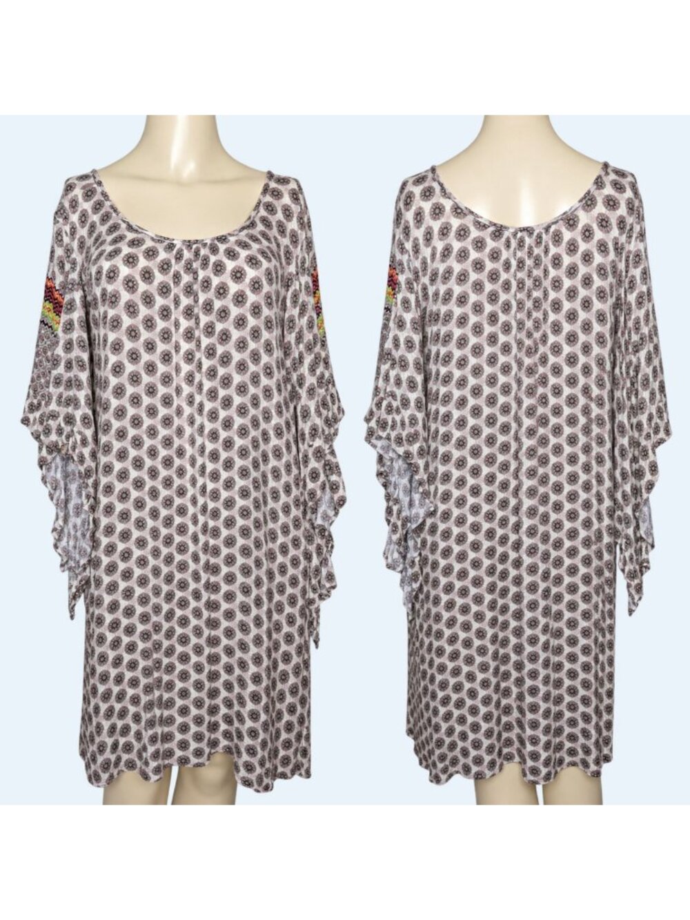 Uncle Frank Dress Womens S Geometric Brown Shift High Low Ruffle Rayon Boho USA